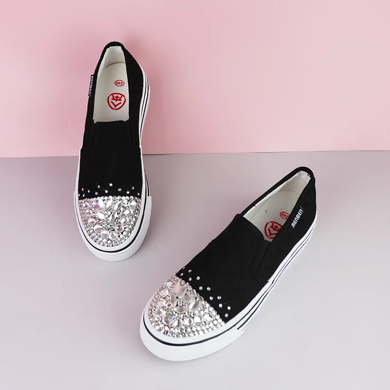 

Exquisite rhinestone platform handmade ladies canvas shoes comfortable spring and autumn fashion hot-selling large size 35-40.