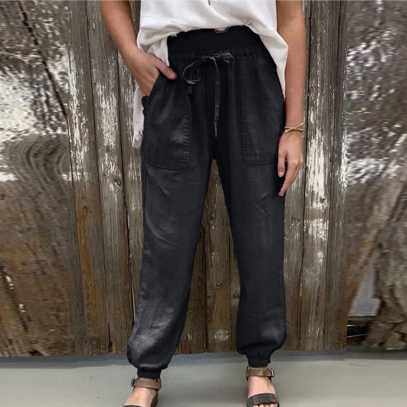 

2021 Famale Casual Loose Drawstring Trousers Elastic High Waist Sports Lady Pants Solid Streetwear Homewear Women's Trouser