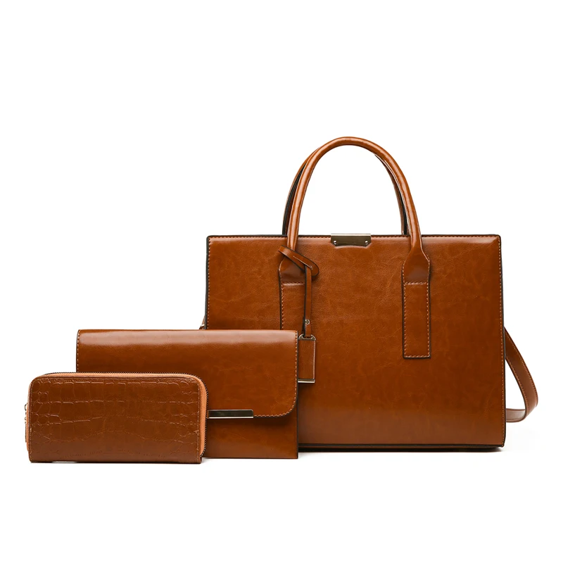 

Annmouler Handbags for Women Pu Leather Tote Bag Quality Oil Wax Bag Set Large Capacity Shoulder Bag Casual Crossbody Purse