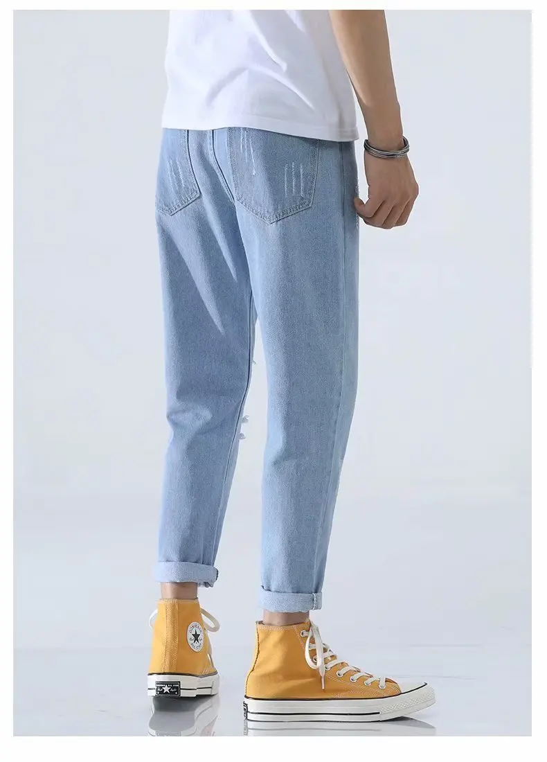 Джинсы мужские с дырками свободные Джокер нищими отверстиями светильник кие