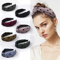2021 new fashion headwear sweet headband for women girls fabric lace yarn dot cross knotted wide side hairband hair accessories