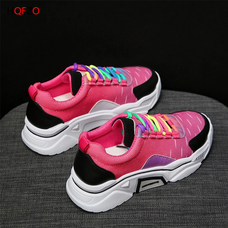 

HQFZO Casual Breathable Rainbow Women Vulcanize Basket Femme Sneakers Platform Tenis Feminino Spring Autumn Mujer Shoes 2020