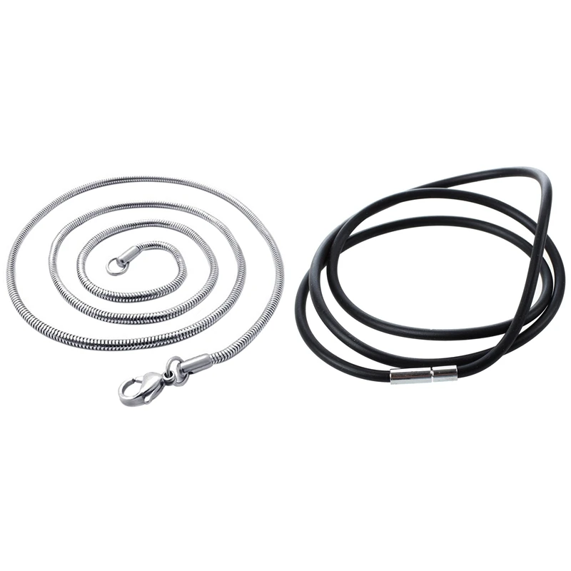 

Ожерелье из резинового шнура 25,5 дюйма 3 мм-черное ожерелье из панцирной цепи из нержавеющей стали, змея, серебристого цвета