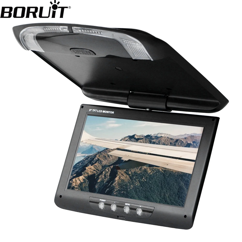 BORUiT 9-дюймовый ЖК-цифровой экран Монитор на крыше автомобиля Монитор с пультом дистанционного управления Потолок автомобиля Откидной DVD-плеер CD