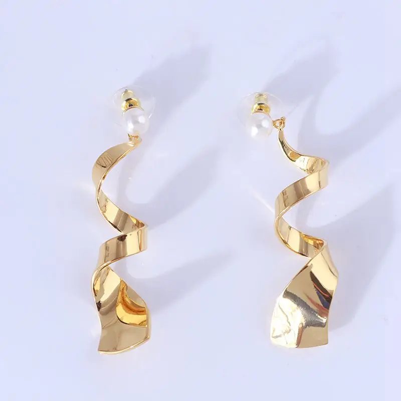 Индивидуальный модный набор спиральных узоров длинные серьги с жемчугом |