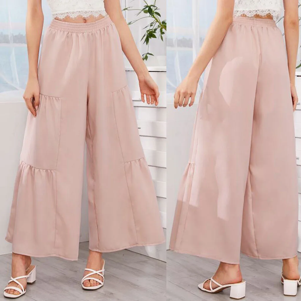 

Women's wide-leg pants solid color plus size casual trousers summer fashion solid color loose wide-leg pants 40*