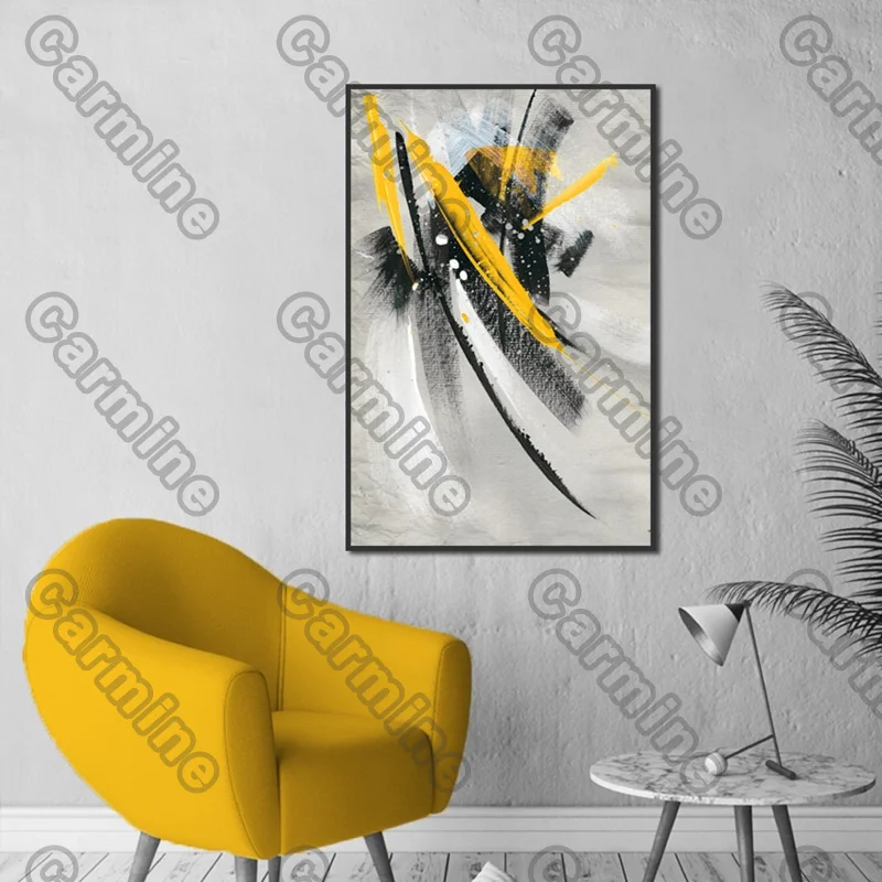 

Poster Yellow Black Abstract White Canvas Painting Wall Art Nature Home Decoration for Living Room and Bedroom Frameless Style