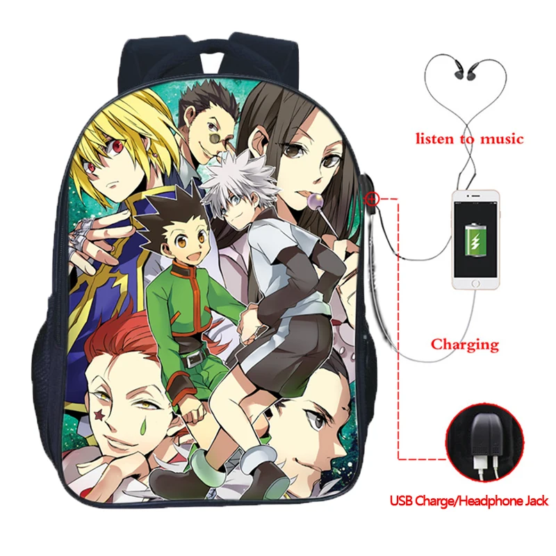 

Anime Hunter X Hunter Backpack For Boys Girls SchoolBags USB Charging Book Knapsack Bookbag Laptop Rucksack Women Daily Bagpack