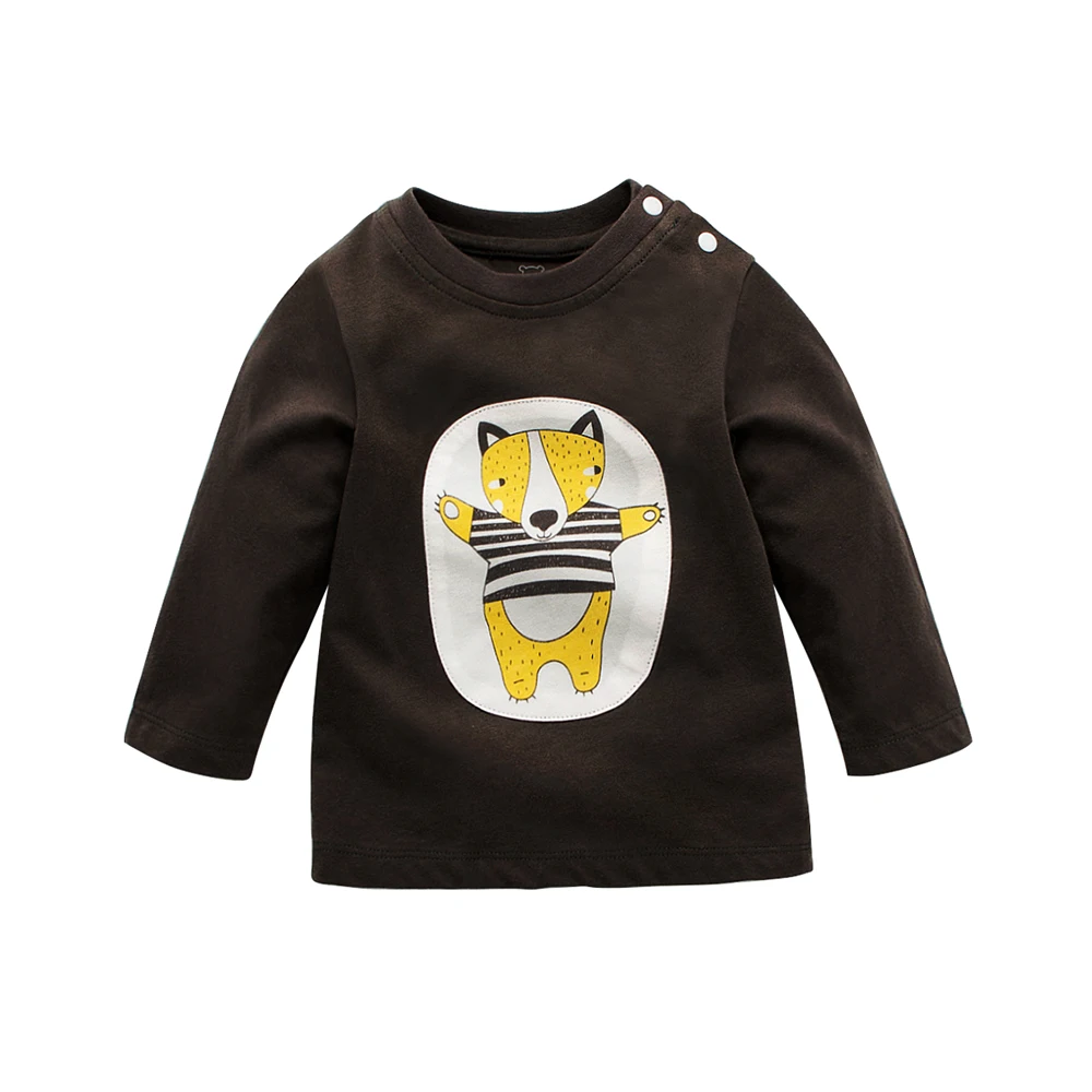 Kids Boys T-shirts Baby Long Sleeve Cartoon fox Tops Children Autumn Solid Cotton Sweatshirt 1-5 Years Boy Girl T Shirts | Детская