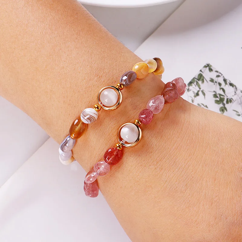 Натуральный драгоценный камень браслеты Линия Любовь Исцеление розовый порошок