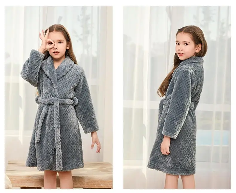 

Children Flannel Bathrobe Baby Girls Warm Thickening Home Clothes With Belt Kids Leisure Homewear 3-12y Girls Clothing Bath Robe