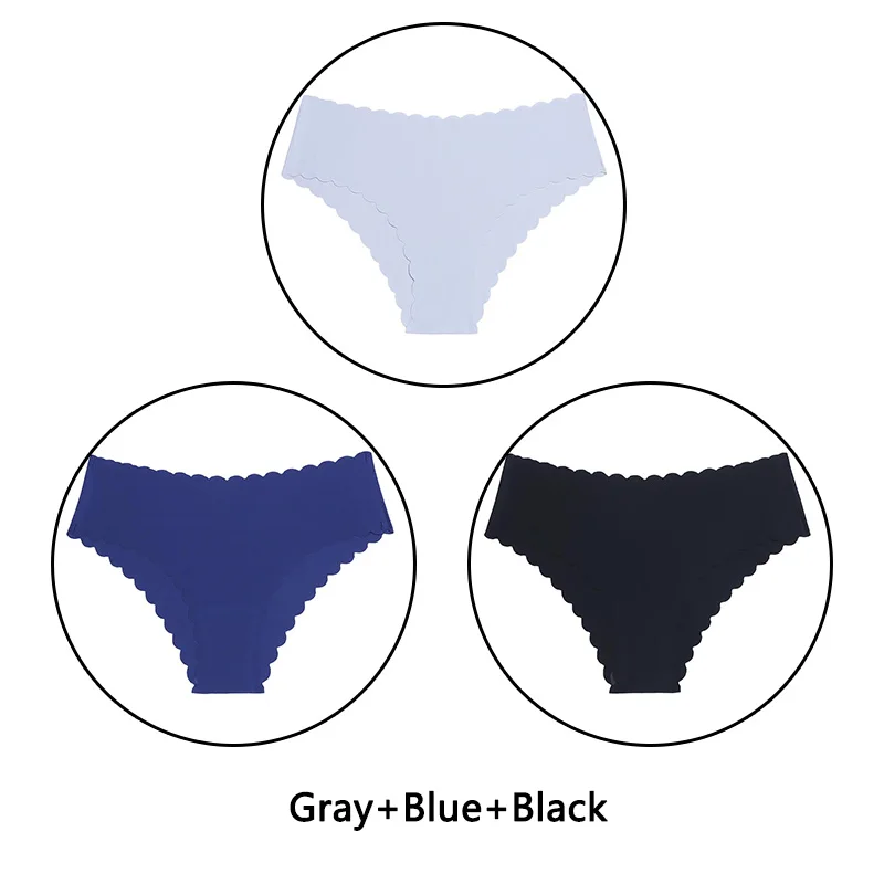 Gray Blue Black 3 шт./партия, сексуальные трусики с оборками женский сексуальный бесшовный трусики с низкой посадкой, однотонное мягкое нижнее белье, женские Ультра тонкие трусики, нижнее белье - Цвет: Gray Blue Black