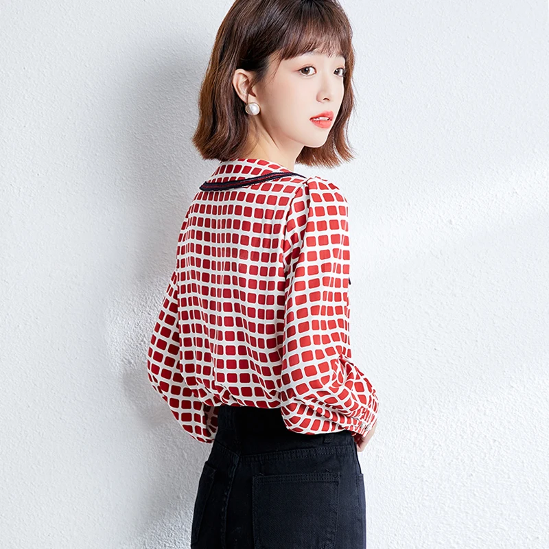 

High quality 2021 spring and autumn women's plaid print lapel light mature professional new shirt woman fashion