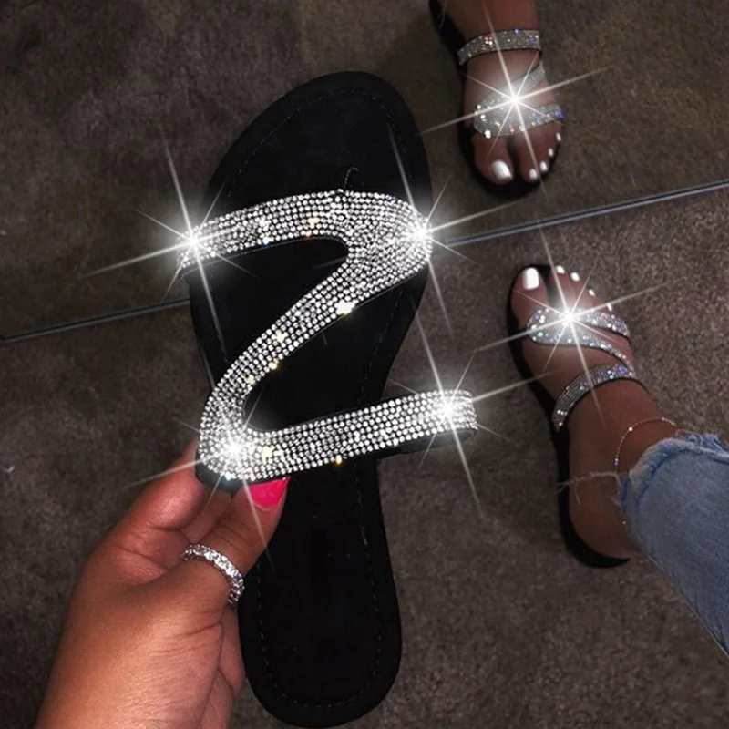 

New Summer Women Crystal Slippers Glitter Flat Soft Bling Female Candy Color Flip Flops Outdoor Ladies Slides Hot Beach Shoes