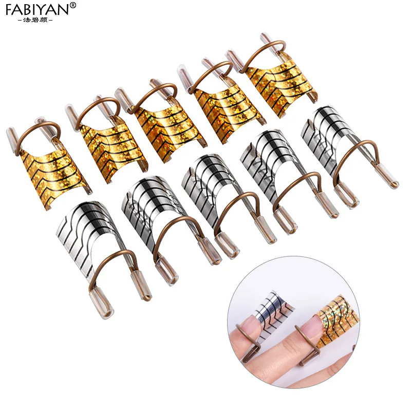 

5pc Nail Art C Curved Shape Extension Guide Tips French Foil Acrylic Polish Gel UV Design Form Reusable Metal Mold Manicure Tool
