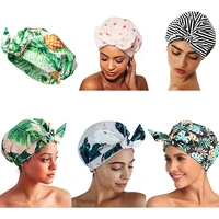 women satin shower cap bonnet cap elastic band with bow print bonnet for women waterproof shower cap bonnet hat