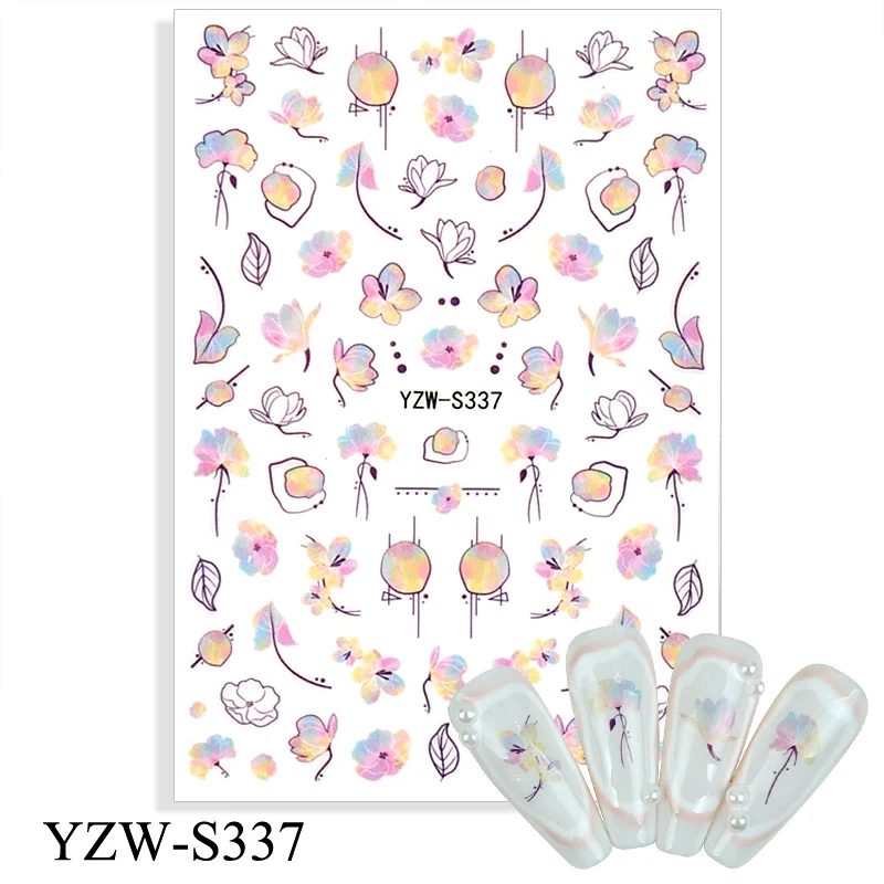 

New Year 3D Stickers for Nails Adhesive Decals Fashion Flowers Lotus Leaf Design Fashion Cute Manicure Foil Nail Art Decorations