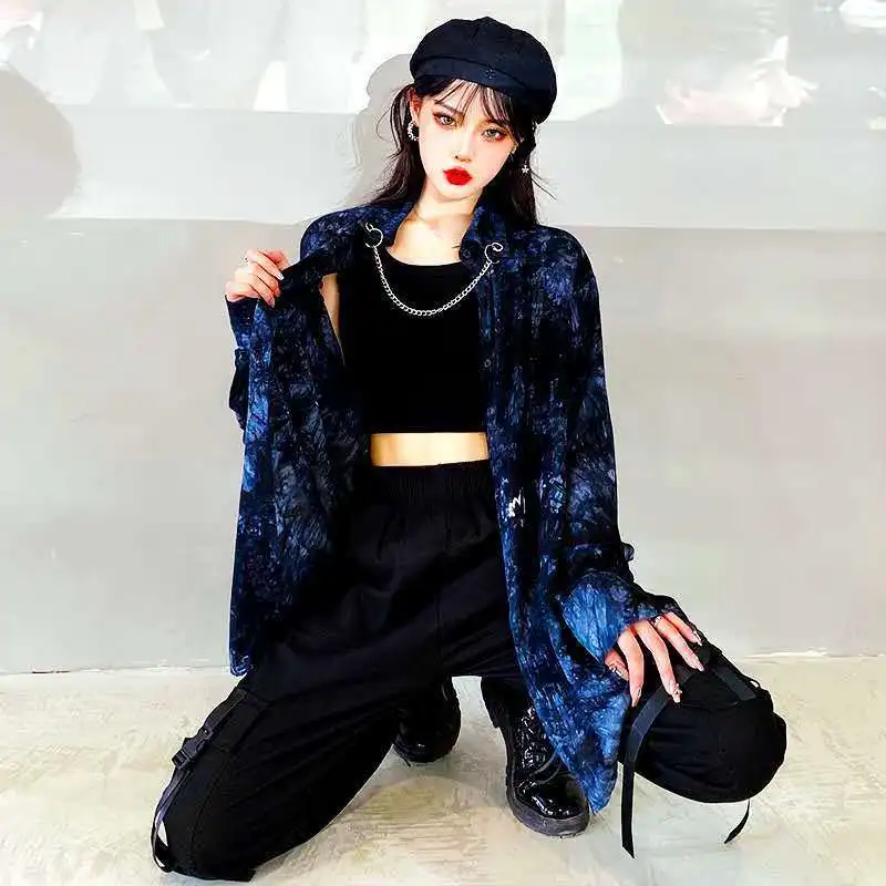 

Gothic Shirt Women Spring Korean Fashion 2021 Harajuku Button Up Shirt Long Sleeve Streetwear Shirts for Women