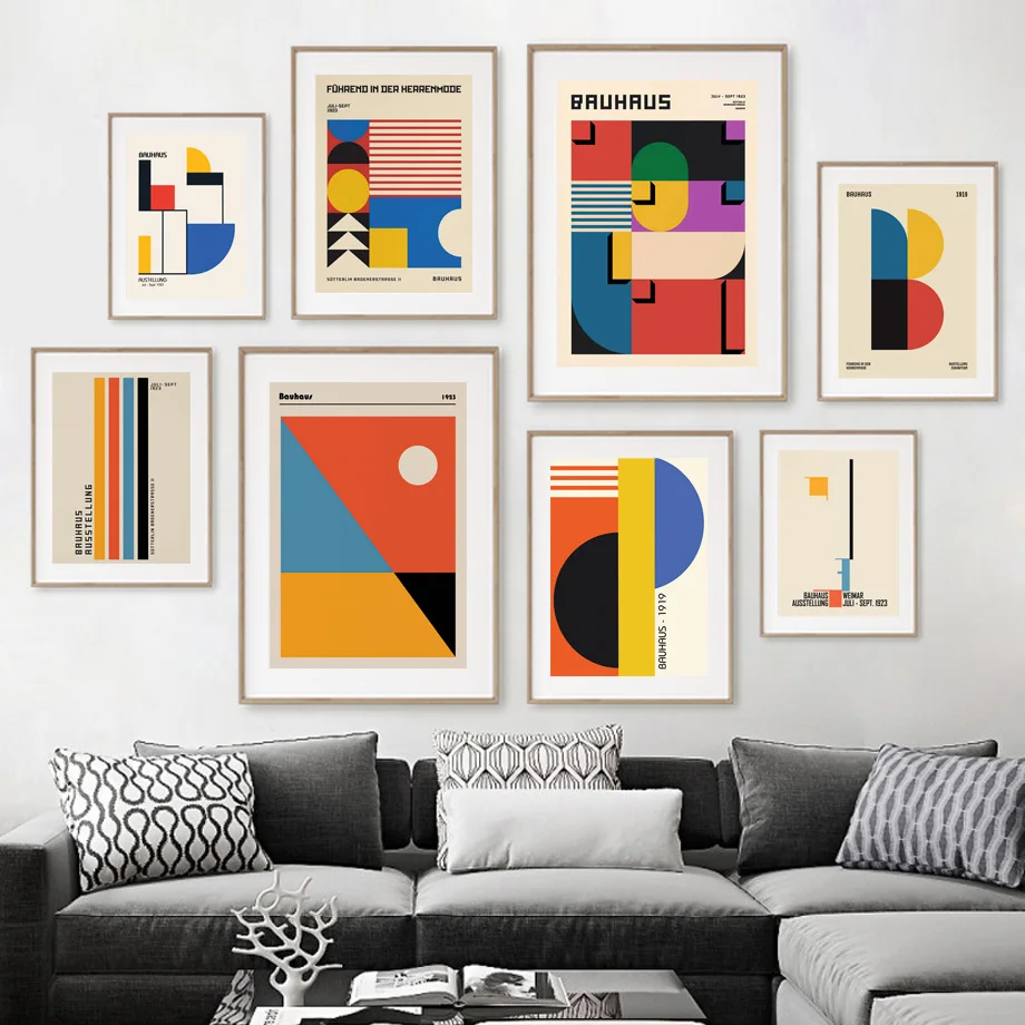 

Bauhaus, минималистичные абстрактные геометрические настенные художественные плакаты и принты на холсте для гостиной, декор в скандинавском с...