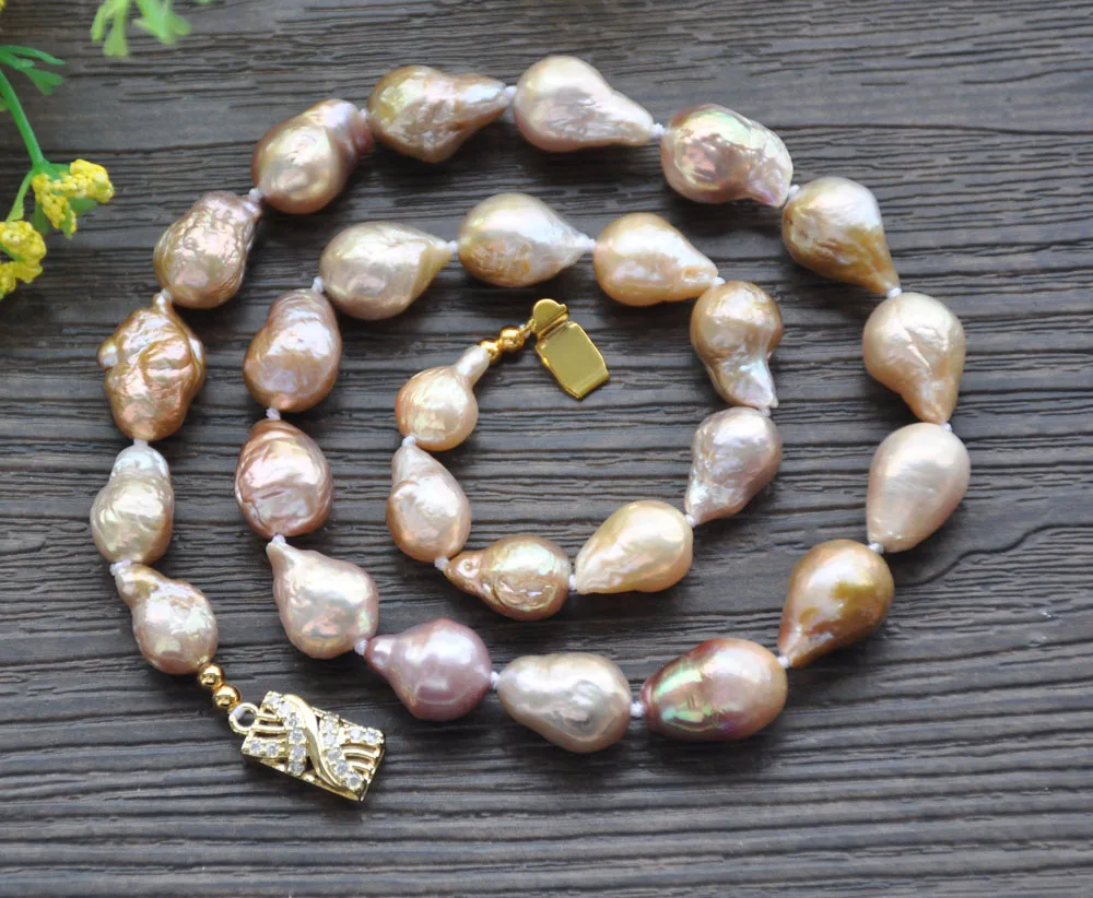 

P7719 17 "15 мм павлин-Лавандовая КАПЛЕВИДНАЯ Кеши жемчуг Эдисон ожерелье