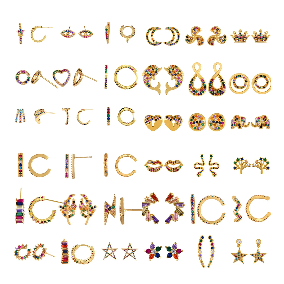 Золото Цвет циркониевые CZ серьги гвоздики в форме сердца геометрической формы