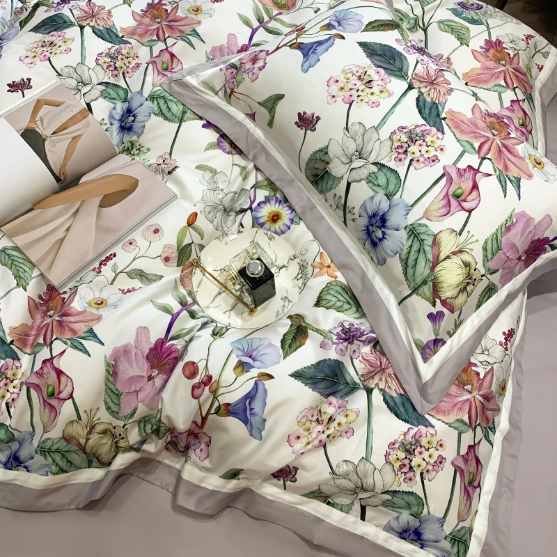 

Luxury American Style Soft HD Floral Parrot Print 600TC Egyptian Cotton Bedding Set Duvet Cover Flat/Fitted Sheet Pillowcases