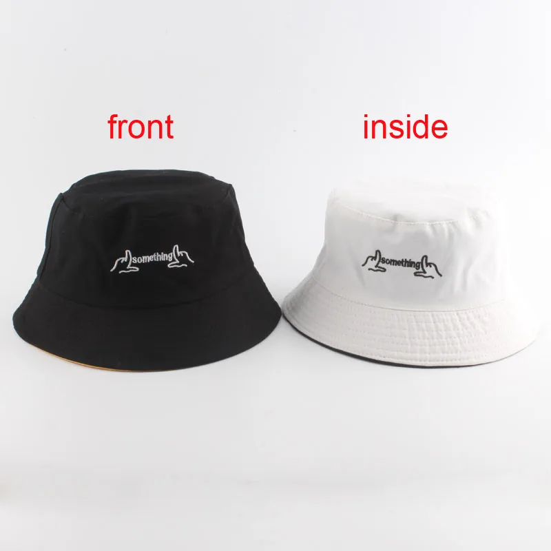 

Letters Embroidery Reversible Bucket Hats For Men Women Japan and Korea Streetwear Harajuku Cap Ladies Summer Boonie hip hop Hat