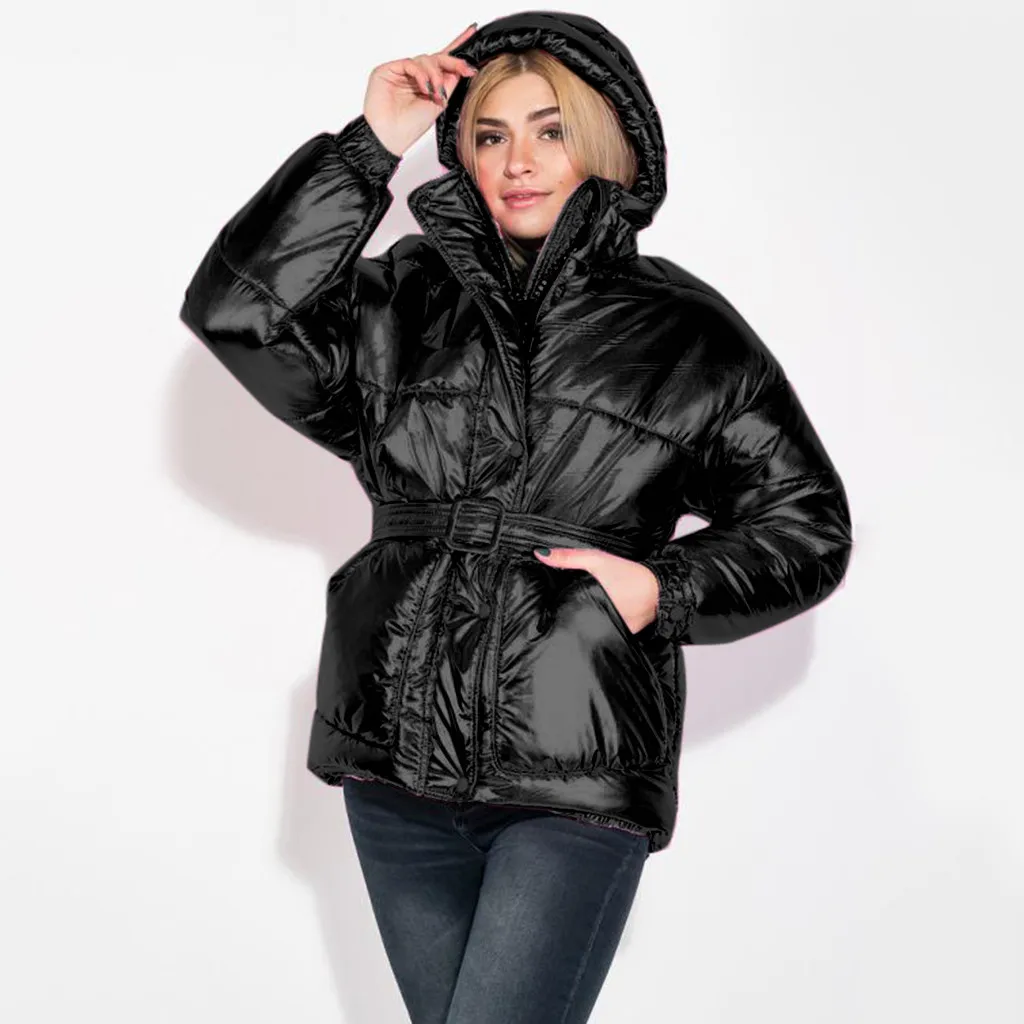 Женская Блестящая куртка на пуху повседневная с хлопковой подкладкой верхняя