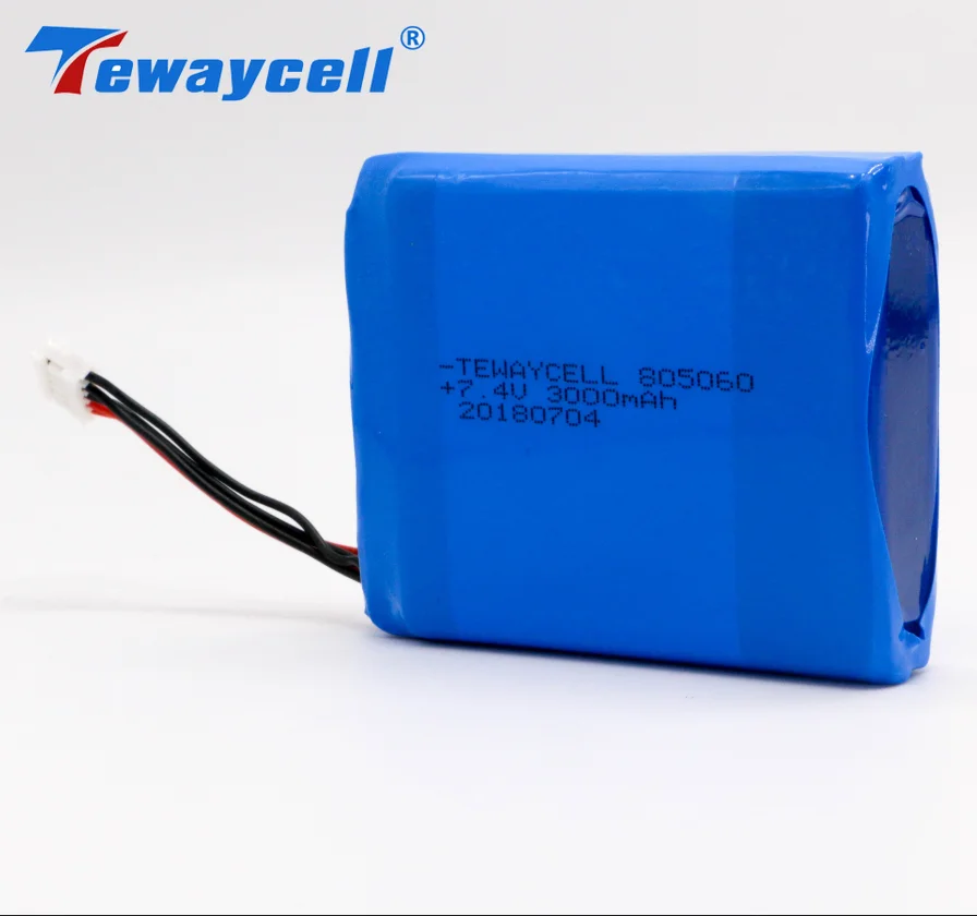 

Tewaycell Factory Selling Topwaycell 7.4v 805060 3000mah Rechargeable Lithium Polymer Battery Pack Free Shipping