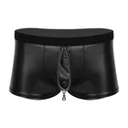 Мужские сексуальные кожаные короткие брюки с открытой промежностью для секса на молнии без промежности мягкие лакированные кожаные Фетиш боксеры эротические Горячие порно брюки сексуальные
