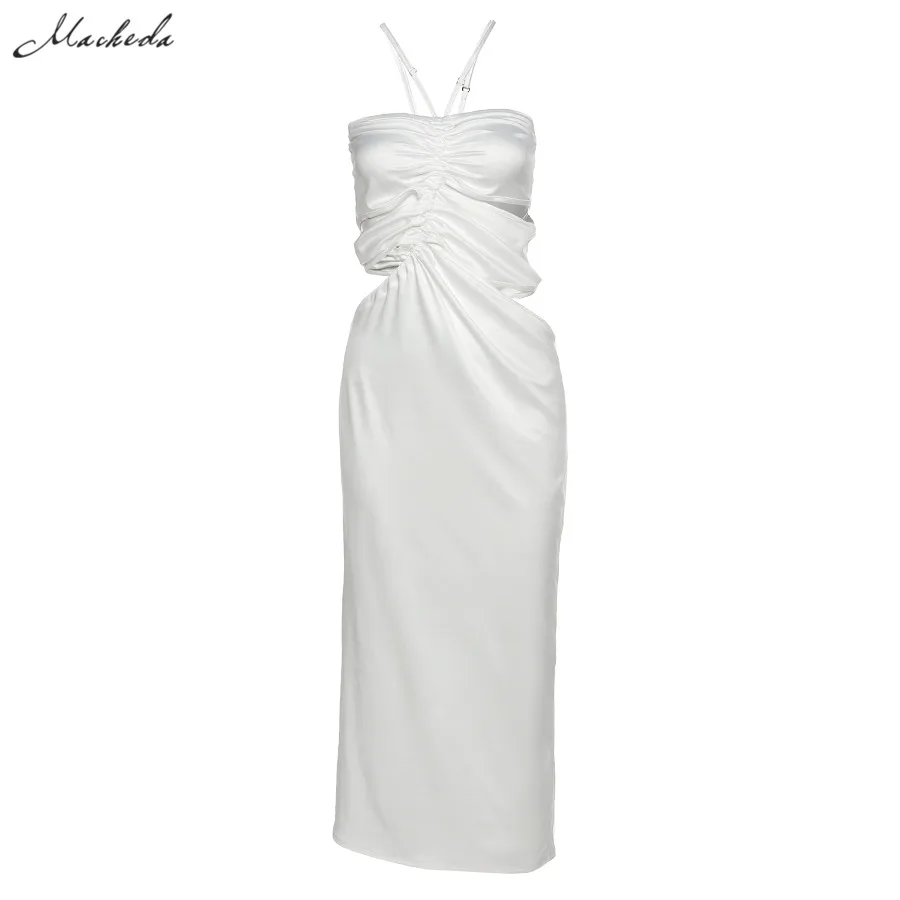 

Spring Solid Sexy Hollow Out Bodycon Dress Women Fashion Drawstring Sling Clothing Lady Slim Long Dresses 2021New