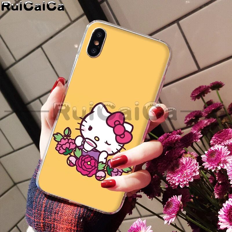 RuiCaiCa прекрасный розовый чехол hello kitty Coque Shell для телефона iPhone 5 5Sx 6 7 7plus 8 8Plus X XS MAX XR
