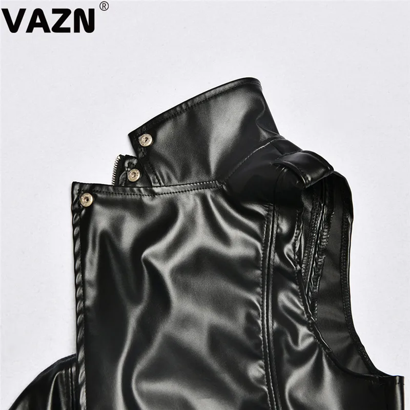 VAZN, FD8359, новое кожаное платье, сексуальное, Клубное, классическое, черное, с вырезом, на одно плечо, на шнуровке, высокая талия, женское, тонкое, мини платье