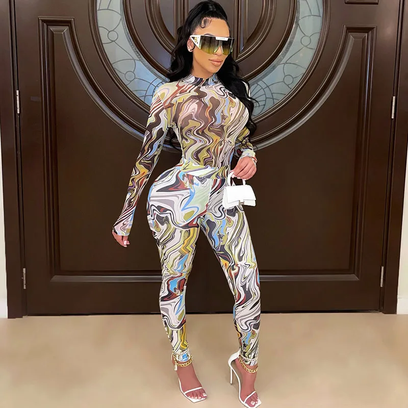 Соблазнительные сетчатые комплекты из 2 предметов с принтом облегающий боди