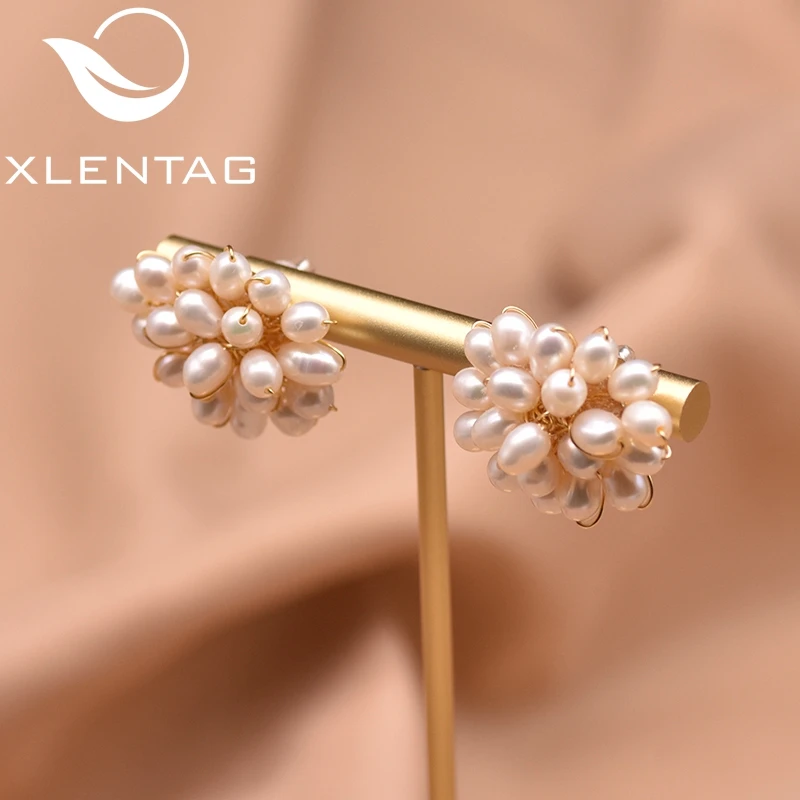 

XlentAg Natural Fresh Water White Pearl Stud Earrings For Women Girl Minimalist Luxury Handmade Jewelry Boucle Dâ€™Oreille GE0660