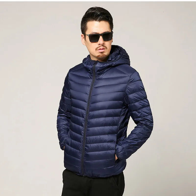 Hooded Navy Multi-color Winter Fashion Brand Ultralight Duck Down Jacket Men Hooded Streetwear Light Feather Waterproof Warm Coat 4XL - Цвет: Hooded Navy