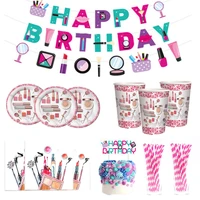 spa cosmetic them party supplies women beauty birthday party decoration tableware paper cup plate napkins pennant wedding decors