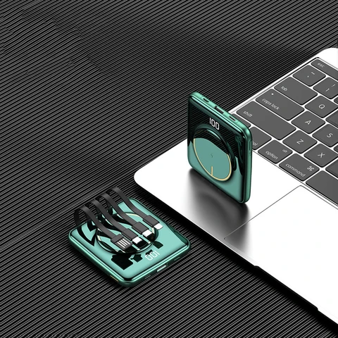 Компактный внешний аккумулятор 20000 мАч, беспроводное зарядное устройство Qi, внешний аккумулятор с кабелем для быстрой зарядки для iPhone 12 pro, X, Samsung S21, Xiaomi, внешний аккумулятор