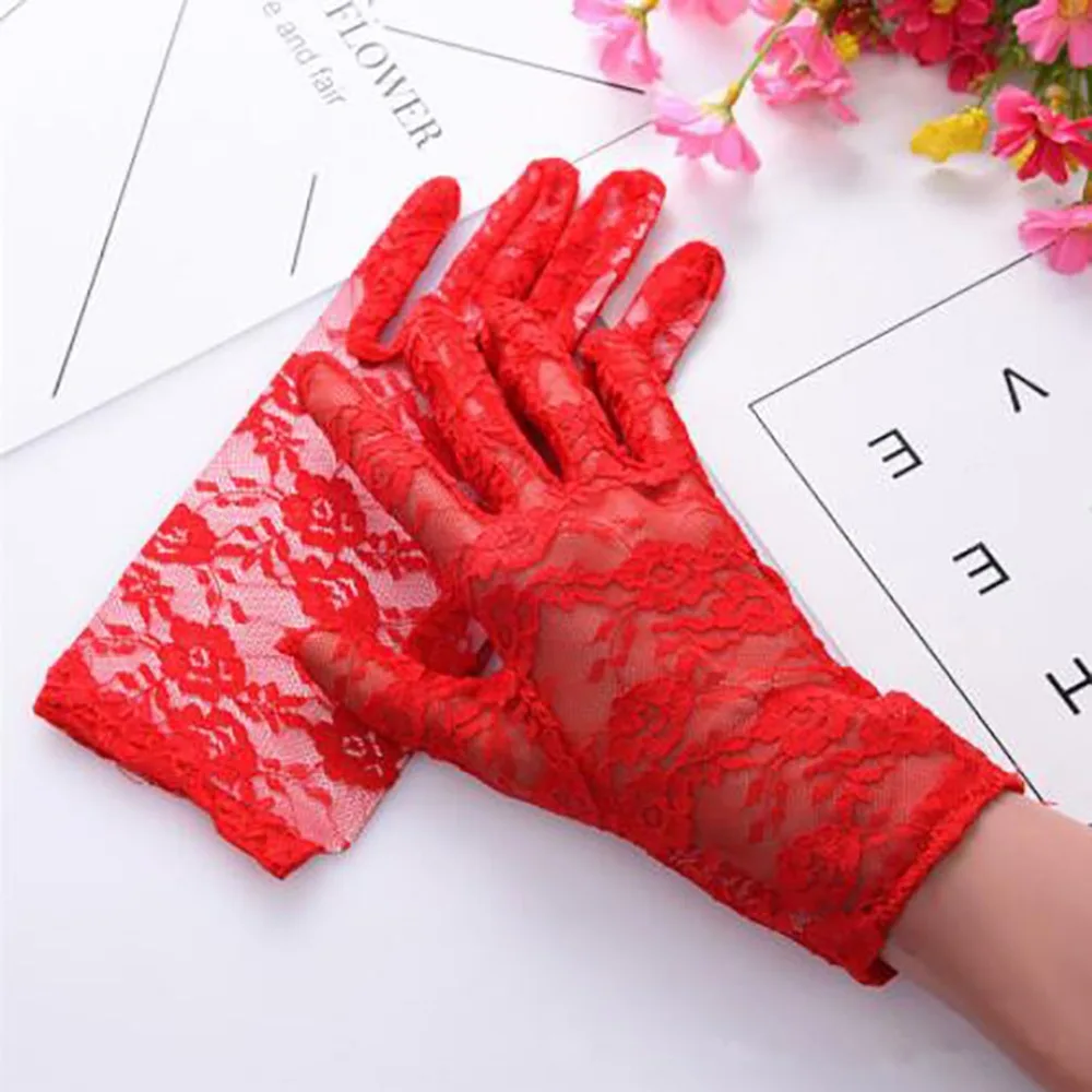 

1Pairs New Party Sexy Dress Gloves Women Lady Lace Mittens Accessories Sunscreen Summer Full Finger Girls Lace Fashion Gloves