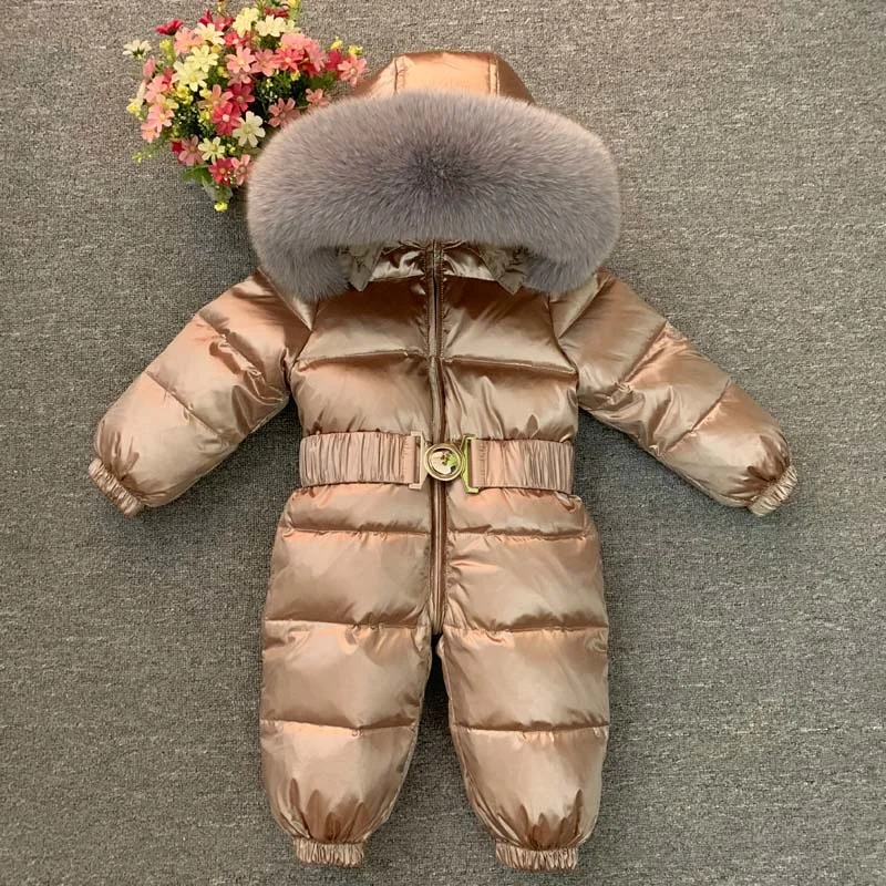 Детский зимний комбинезон с капюшоном из натурального меха | Детская одежда и