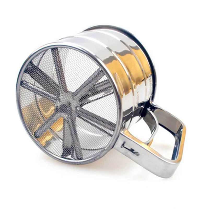 

Stainless Steel Automatic Single-Layer Flat-Bottom Powder Sieve Handheld Flour Milk Powder Sieve Kitchen Baking Creative Tools