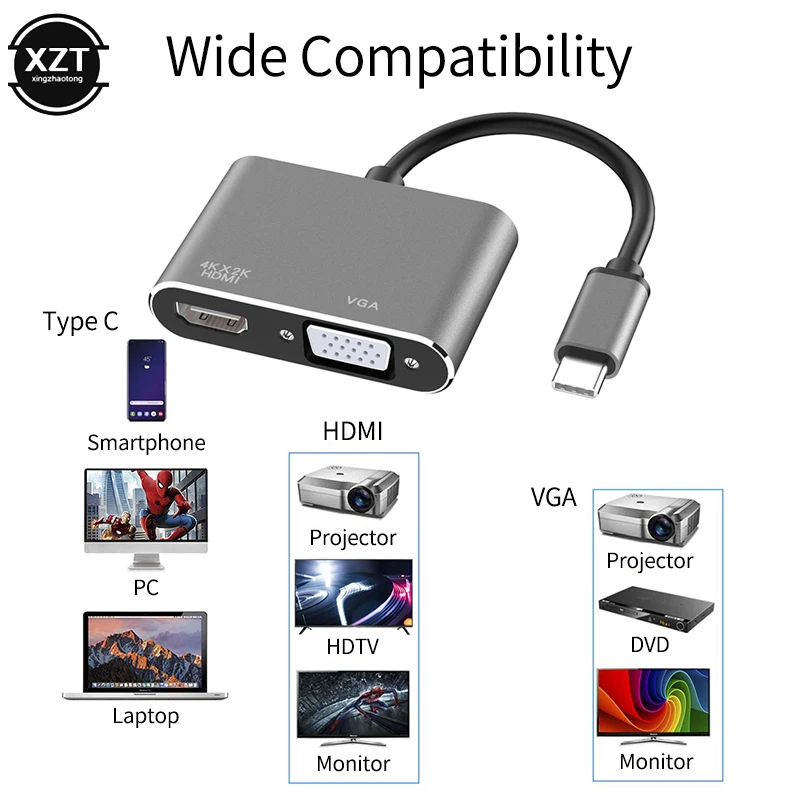 Алюминиевый сплав кабель-Переходник USB C на HDMI VGA адаптер 4K Тип USB-C концентратор