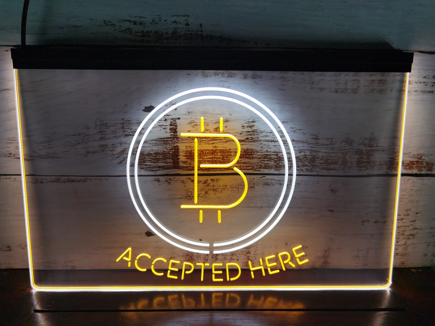 

SS079 Bitcoin Accepted Here Cryptocurrency Display Dual Color LED Neon Sign