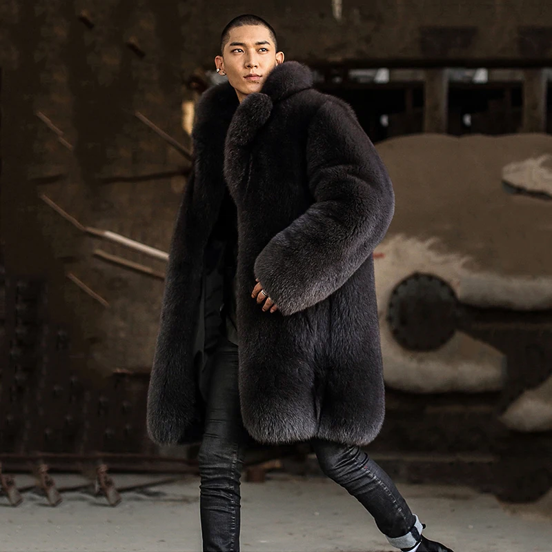 Мужская куртка из натуральной кожи с натуральным лисьим мехом зимняя воротником