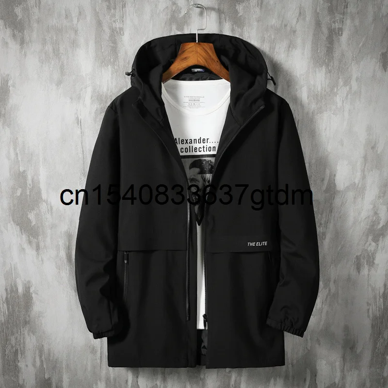 

Spring 2021 new men's fattening plus size medium and long hooded windbreaker for young men's fat coat