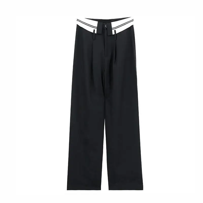 

2021 New South Korean version of high-waisted wide-leg pants loose design sense flower bud straight tube slimming sense suit pan