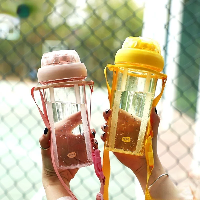 

Outdoor sports personality plastic straw cup summer simple creative portable cup with couple girl heart cute water cup