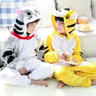 Кигуруми одежда тигр животные пижамы Кот костюмы унисекс детская одежда для мальчиков девочек фланелевая одежда для сна халат комбинезон Пижама