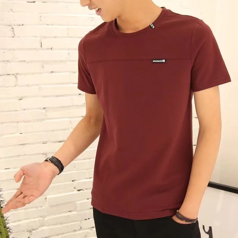 

2021 New men's short-sleeved t-shirt teen round collar half-sleeved white T-shirt student men's handsome top t shirt
