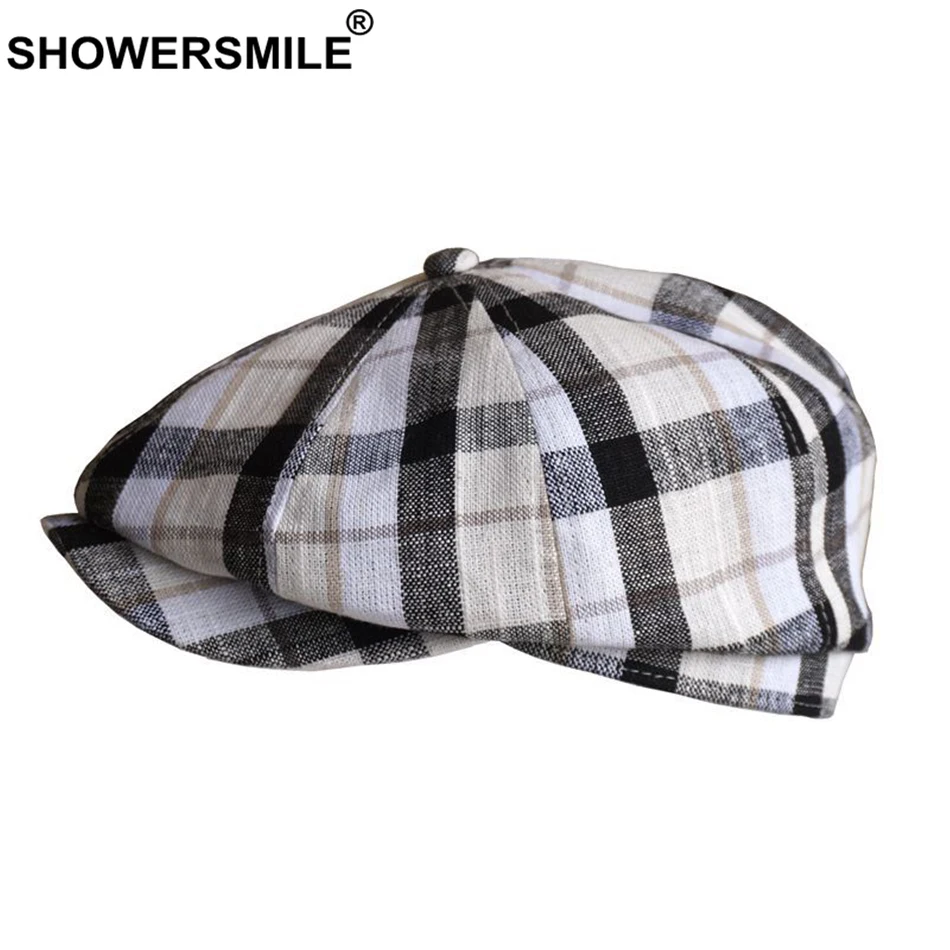 Кепка SHOWERSMILE Мужская льняная Классическая восьмиугольная кепка в клетку с шляпа